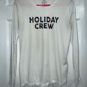 J. Crew Holiday Crew White Long Sleeve Tee